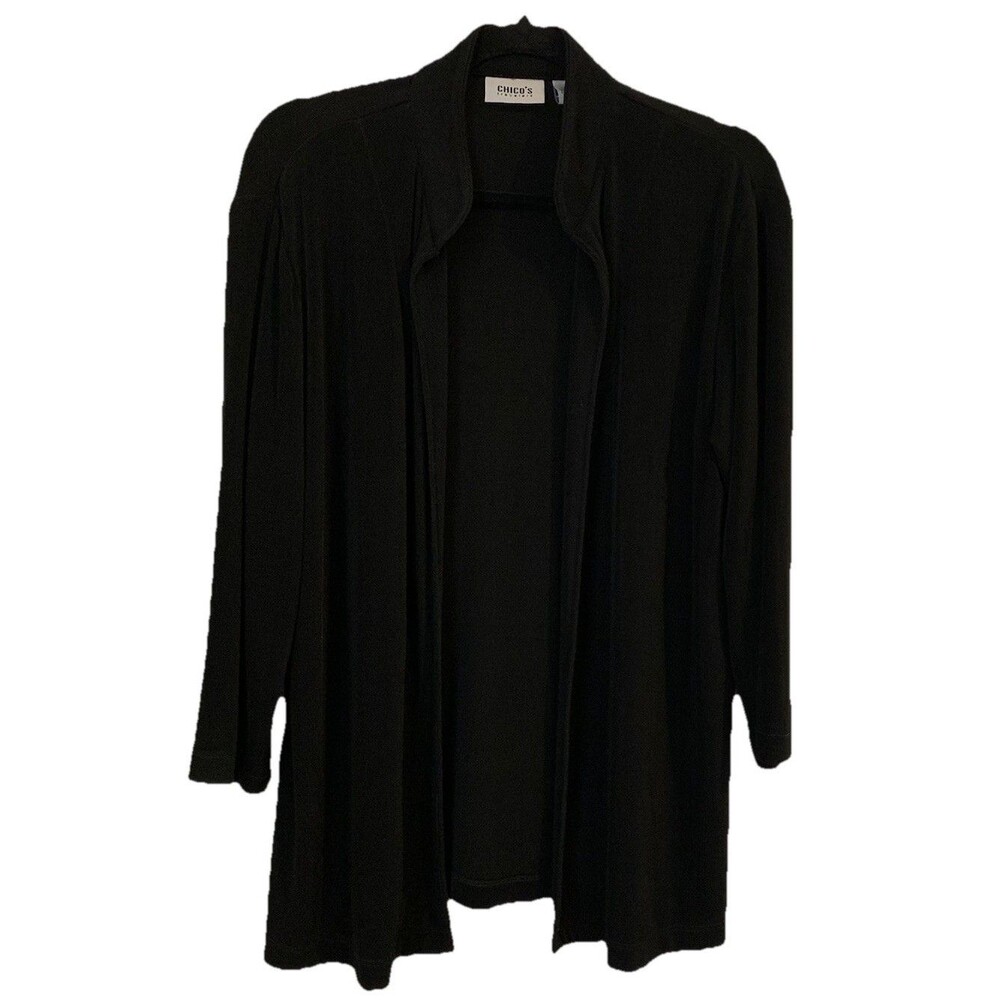 Chicos Travelers Size 2 Womens Large Open Front Cardigan Jacket Slinky Knit